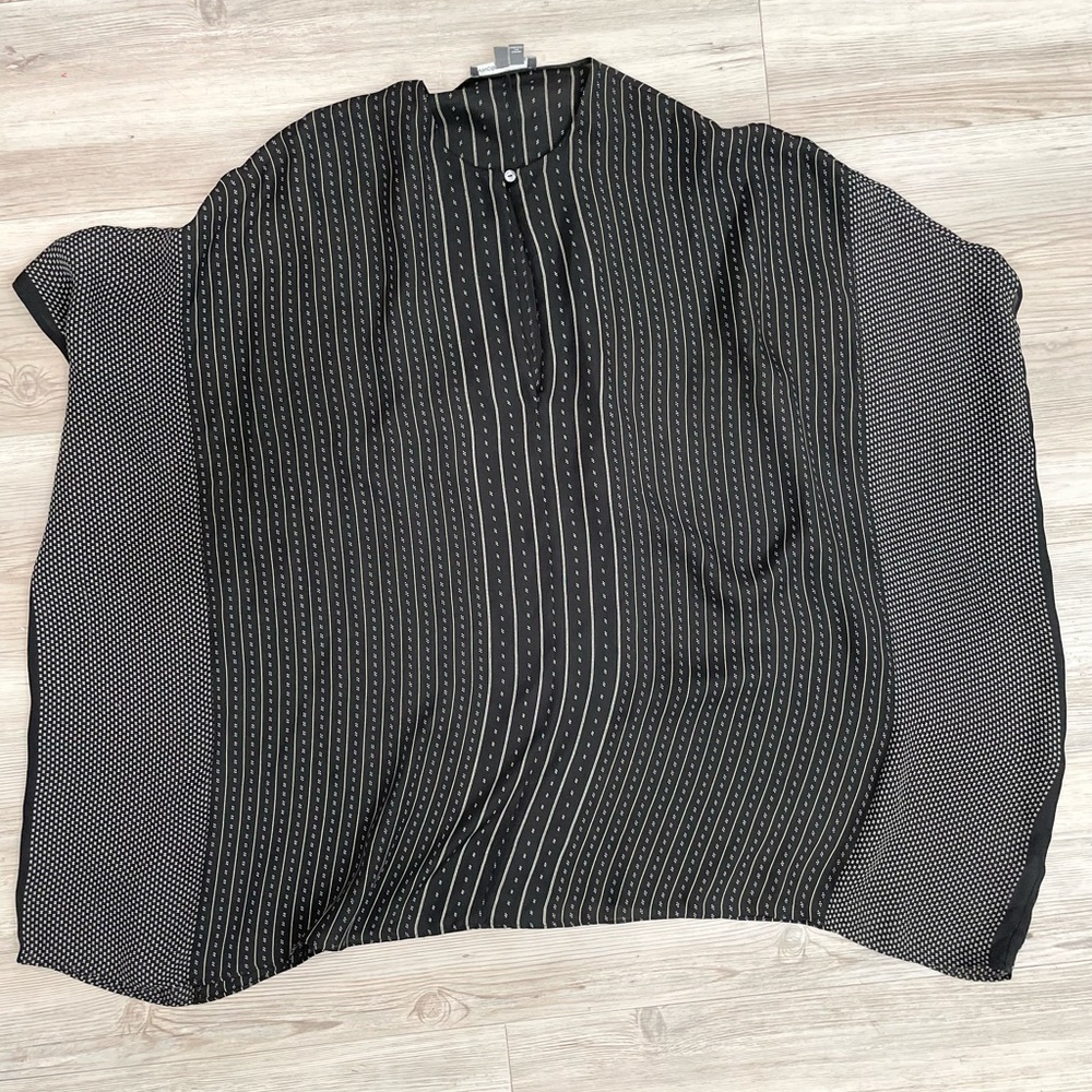 Vince Silk Poncho Blouse Striped Polka Dot High Low Hem